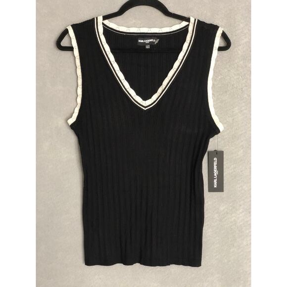 Karl Lagerfeld Jackets & Blazers - Karl Lagerfeld Women's Large Lace Trim V-Neck Pull-On Vest. Black NEW